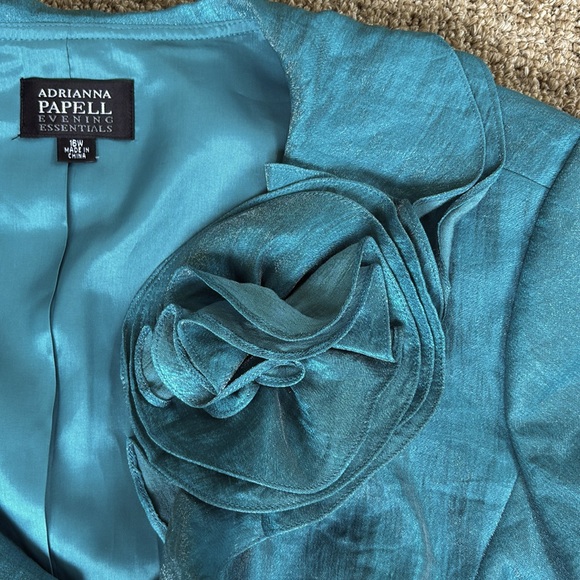 ADRIANNA PAPELL evening Essentials Women's Size 16W Teal Shimmering jacket - Picture 6 of 11